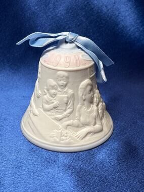 Vintage Lladro 1998 Bisque Porcelain Christmas Bell Ornament